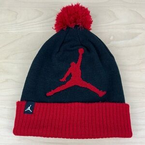 Air Jordan Winter Beanie Pom Hat Black & Red Embroidered Logo Youth